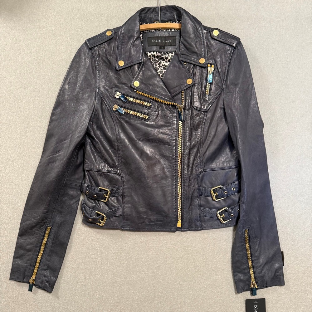 New Rare Colorway Sapphire Blue Wilson's Leather G-III Moto Jacket Women Medium